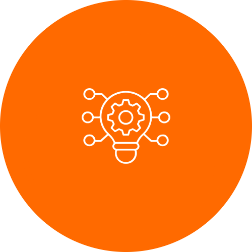 Lightbulb gear icon on orange circle