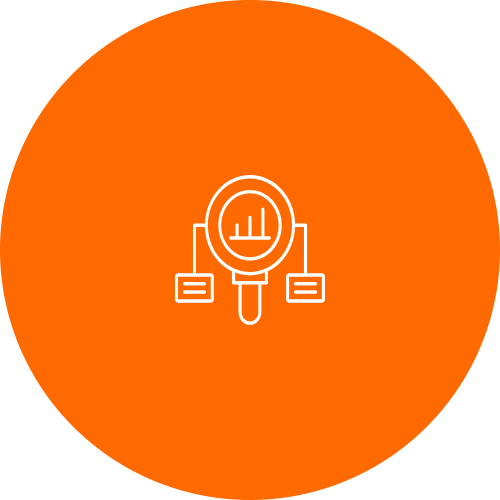magnifying glass icon on orange circle
